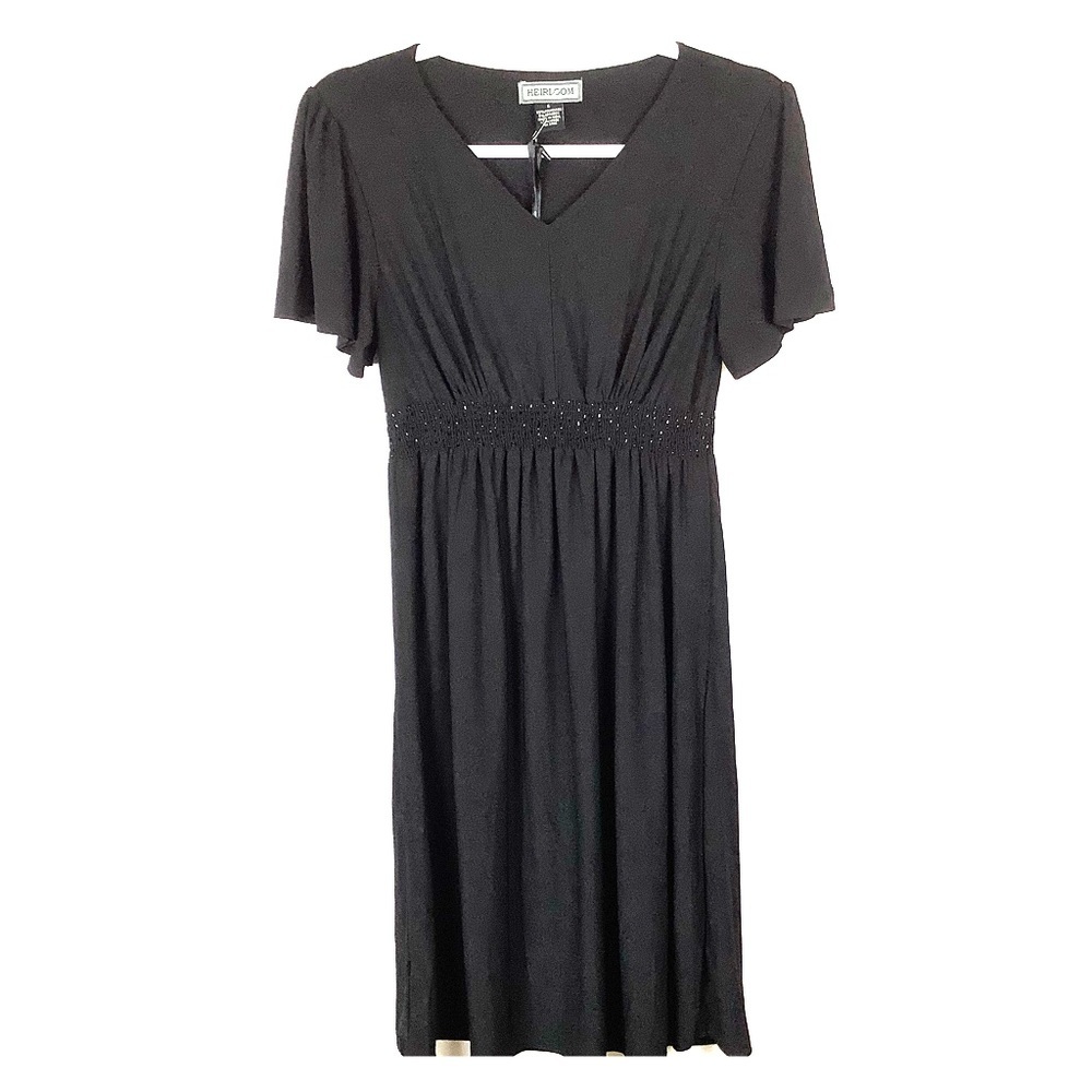 Heirloom Dress Black Women Size Small NWT Elastic Waist Beads V-Neck‎
